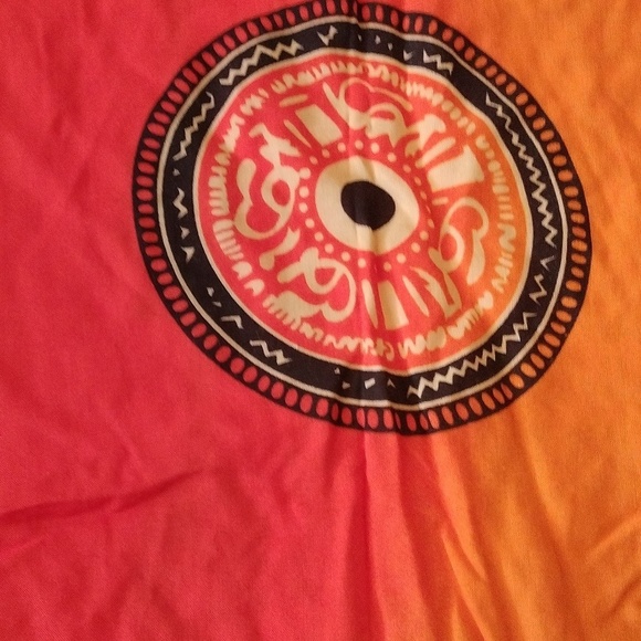 Orange Printed Scoop Neck Long Shift Dress, Sizes Small or Large - Picture 3 of 6